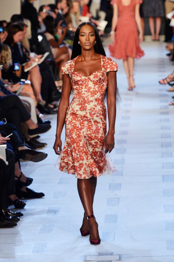 Walking the runway at the Zac Posen spring show during Mercedes-Benz Fashion Week at Lincoln Center in New York.