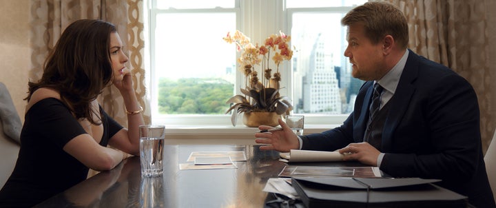 Anne Hathaway and James Corden in "Ocean's 8."