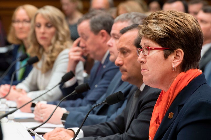 President and CEO of the U.S. Center for SafeSport, Shellie Pfohl (right), testifies before Congress on May 23.