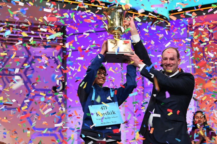 Karthik Nemmani of Texas spelled the word "koinonia" correctly to win the 2018 Scripps National Spelling Bee.