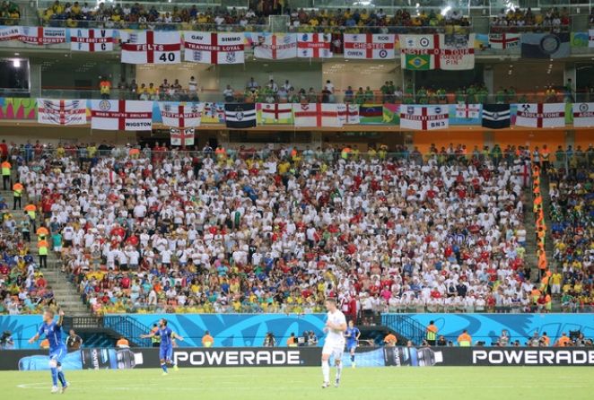 England fans at the Arena da Amazonia in Manaus in 2014