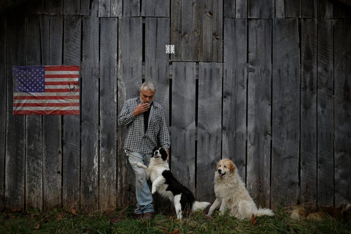 Jeff Fletcher, standing near his mobile home in Jackson, Kentucky, was uninsured until he enrolled in Obamacare in 2013. Due to poverty and the decline of the coal industry in Appalachia, many residents cannot afford health insurance and rely on government programs Trump wants to restrict or take away those programs.