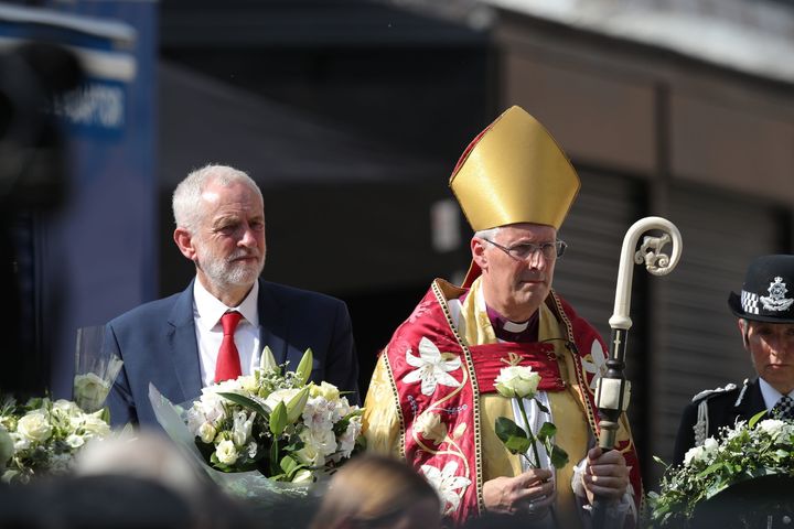 Labour leader Jeremy Corbyn and Bishop of Southwark Christopher Chessun ahead of a minute's silence.