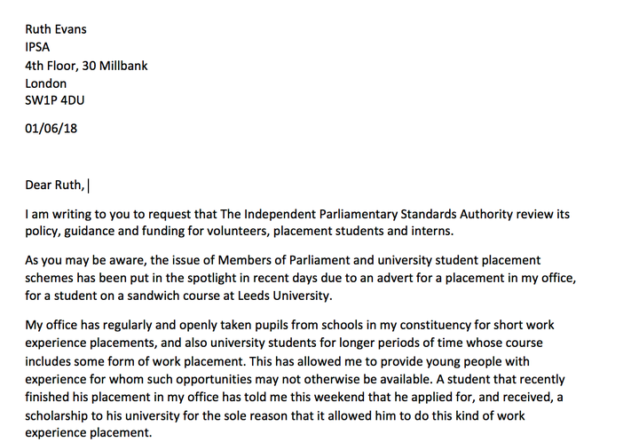 Umunna's IPSA letter