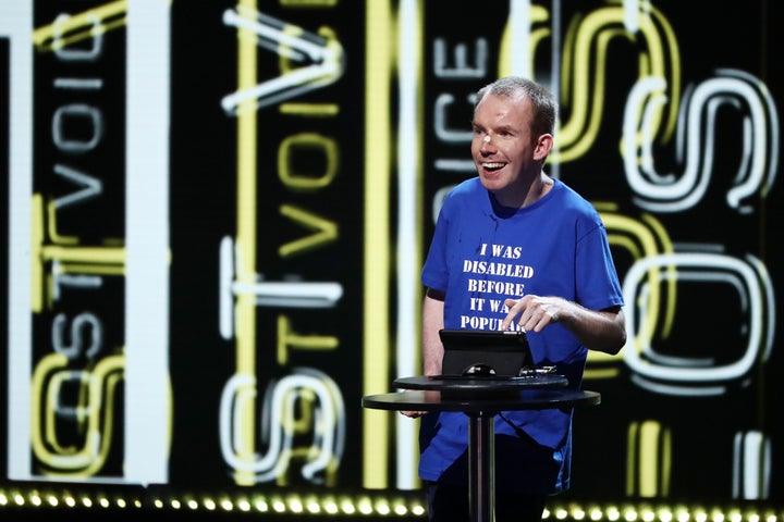 <strong>Lost Voice Guy on stage at the 'BGT' final</strong>