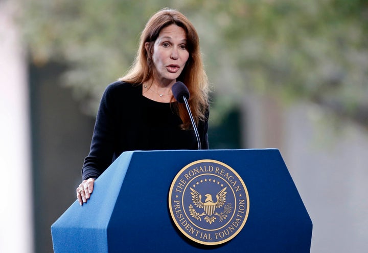 Patti Davis, pictured speaking at Nancy Reagan's funeral in 2016, said her father Ronald Reagan would have been "appalled" by Congress' weak resistance to Donald Trump.