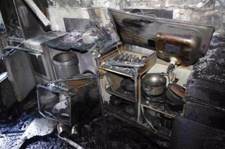 The kitchen of flat 16 was left almost unrecognisable by the fire 