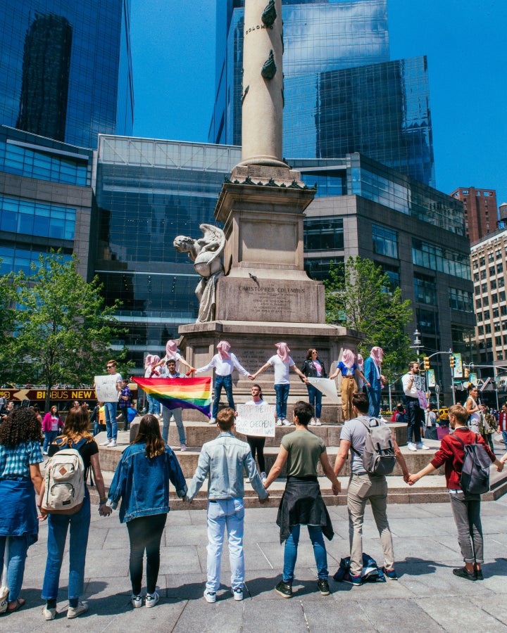 A public Voices 4 demonstration in Columbus Circle in New York City.