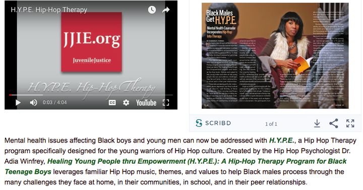 Adia McClellan Winfrey's website refers to her as a psychologist and shows videos of her H.Y.P.E. and hip-hop therapy programs.