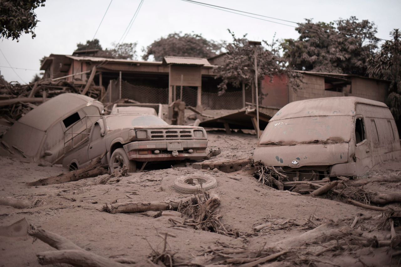 Ash and rock from the Fuego volcano coats a village in Escuintla Department, about 35 km southwest of Guatemala City.