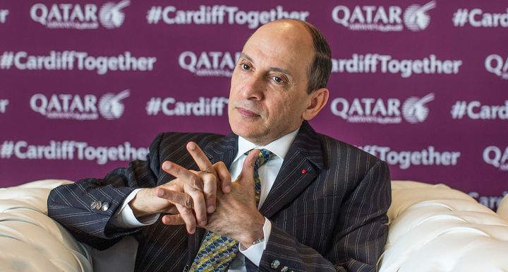 Qatar Airways CEO Akbar Al Baker speaks during an interview on May 2, 2018, in Cardiff, U.K.