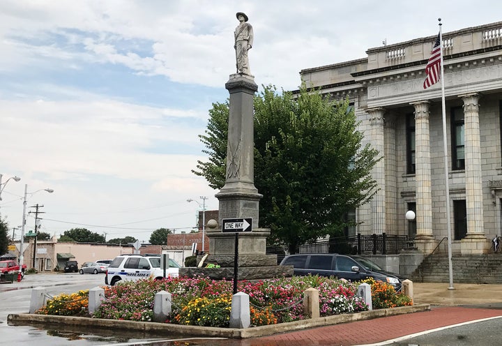 The Alamance County Confederate Monument, erected in 1914, is pictured outside the historic courthouse in Graham, North Carol