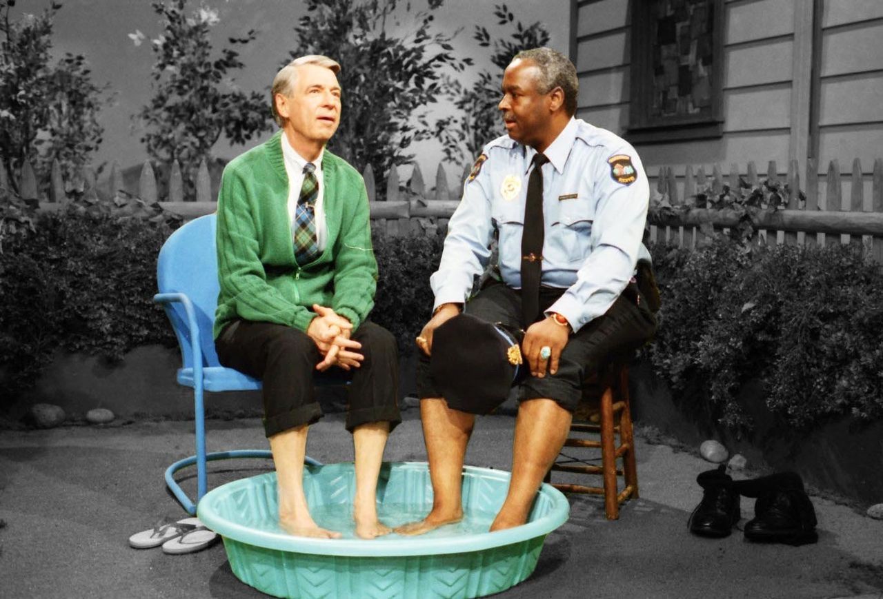 Fred Rogers and François Clemmons in a scene from a 1969 episode of "Mister Rogers' Neighborhood."