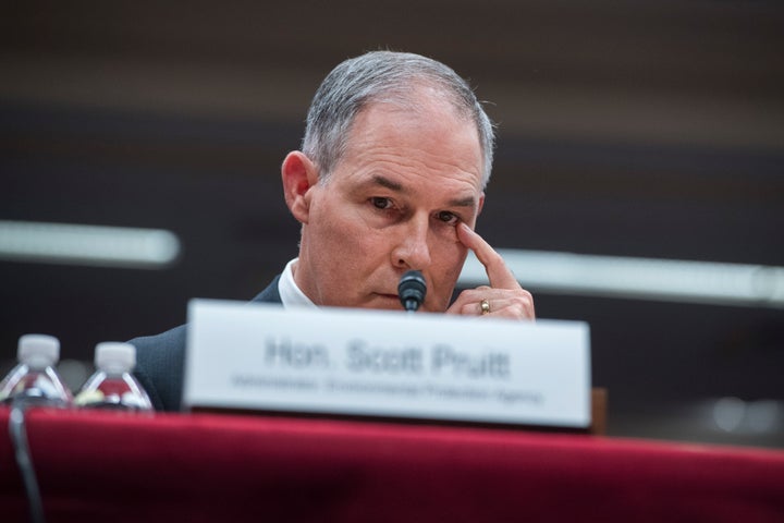 Environmental Protection Agency Administrator Scott Pruitt testifies during a Senate subcommittee hearing on the EPA budget on May 16.