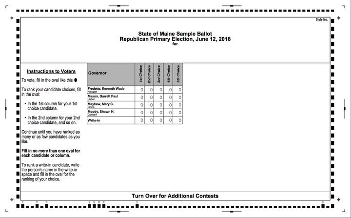 A sample ballot for the Republican gubernatorial primary in Maine. 