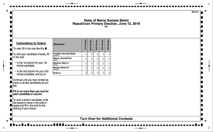 A sample ballot for the Republican gubernatorial primary in Maine.