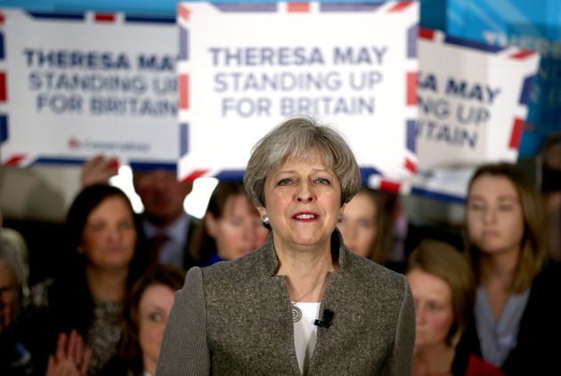 Prime Minister Theresa May delivers a speech while on the election campaign trail in Crathes, Aberdeenshire