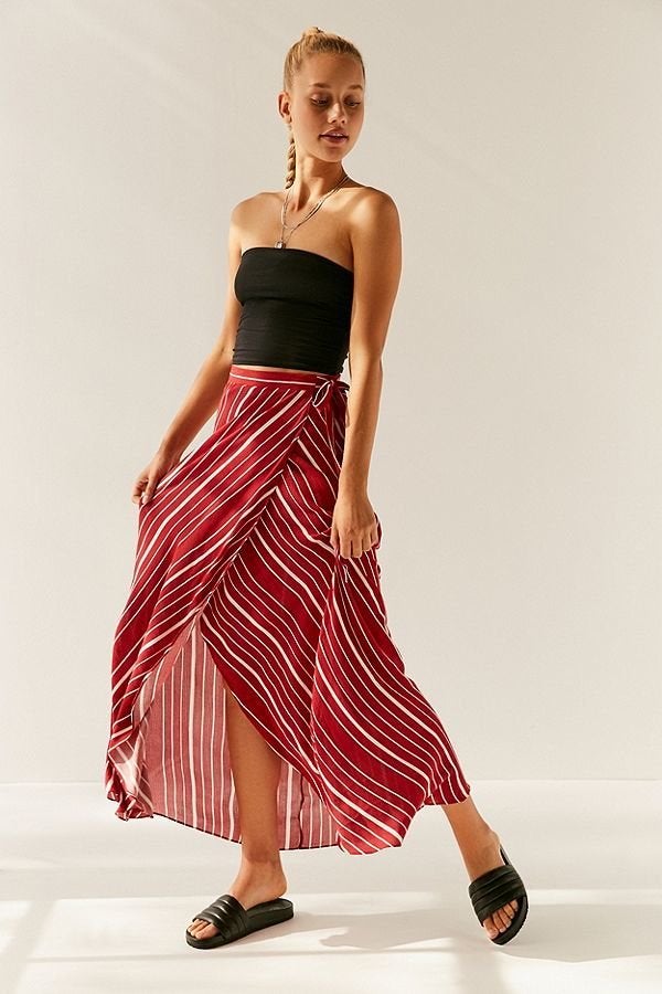 Red Long Wrap Skirt