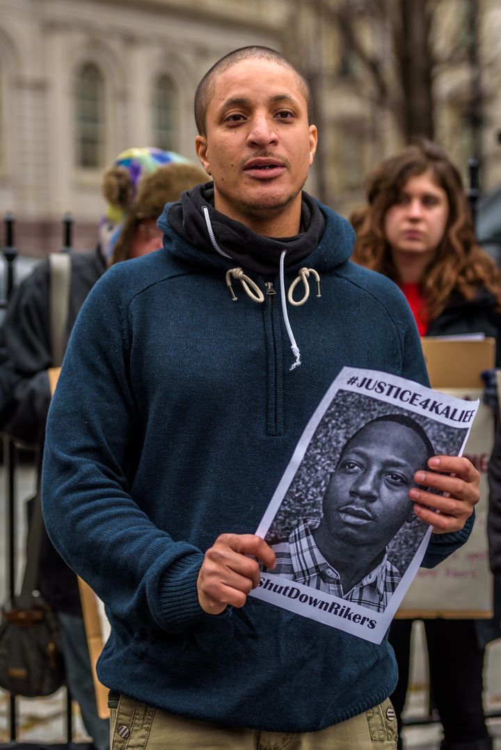 Akeem Browder, brother of Kalief Browder, came to New York's City Hall in February 2016 to ask politicians to shut down Rikers Island.