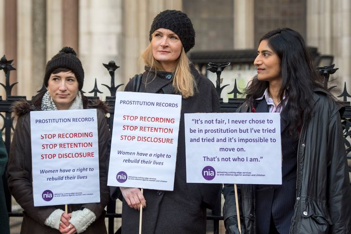 Sophie Walker, centre, campaigning outside the High Court in London
