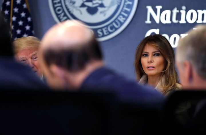 First lady Melania Trump appears at a FEMA briefing on June 6, her first public appearance in weeks.