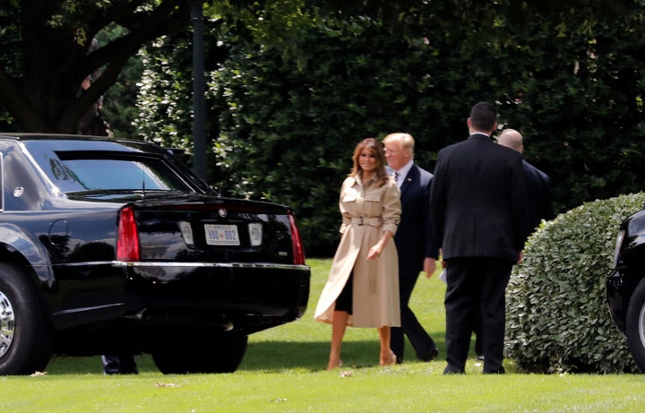 First lady Melania Trump leaves the White House earlier on June 6.