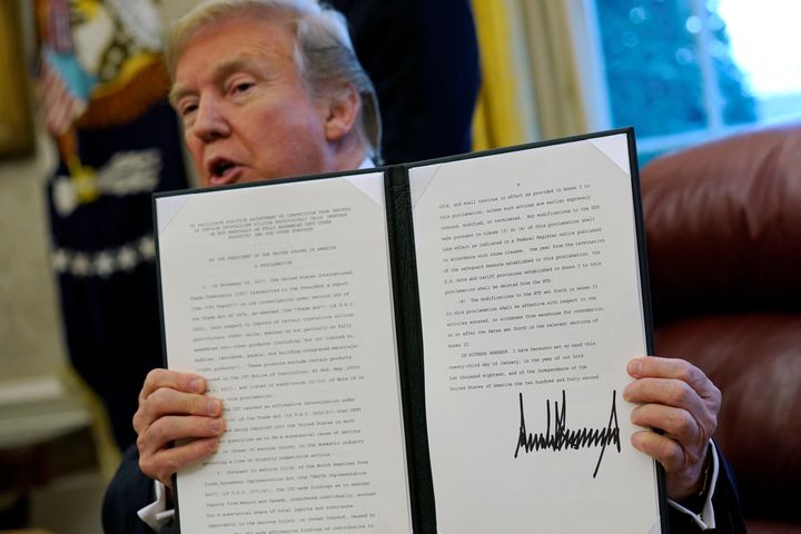 President Trump signed directives to impose tariffs on imported washing machines and solar panels in January.