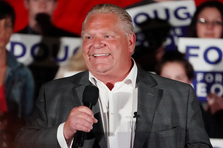 Progressive Conservative leader Doug Ford attends a campaign event in Caledonia, Ontario, on Wednesday.