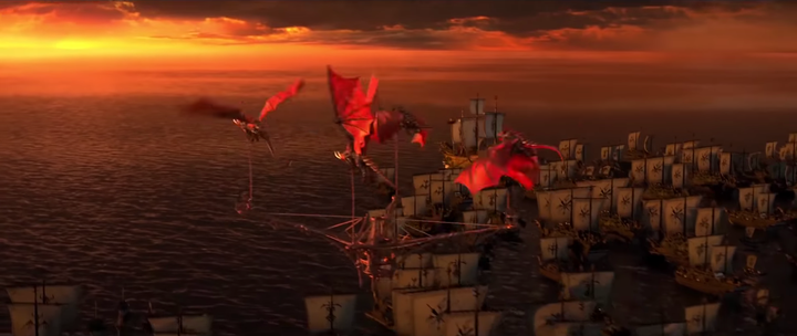 Just some dragons flying with ships.