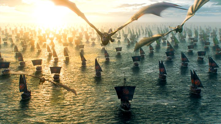 Just some dragons flying with ships.