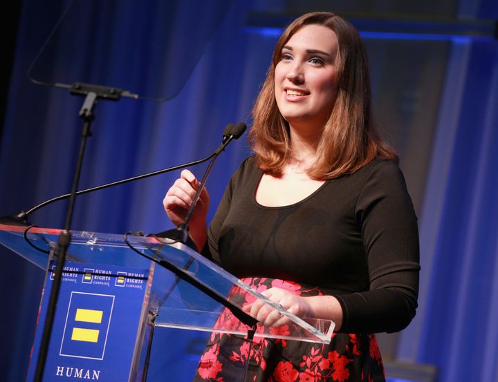 Sarah McBride speaking at the Human Rights Campaign 2018 Gala Dinner in Los Angeles.
