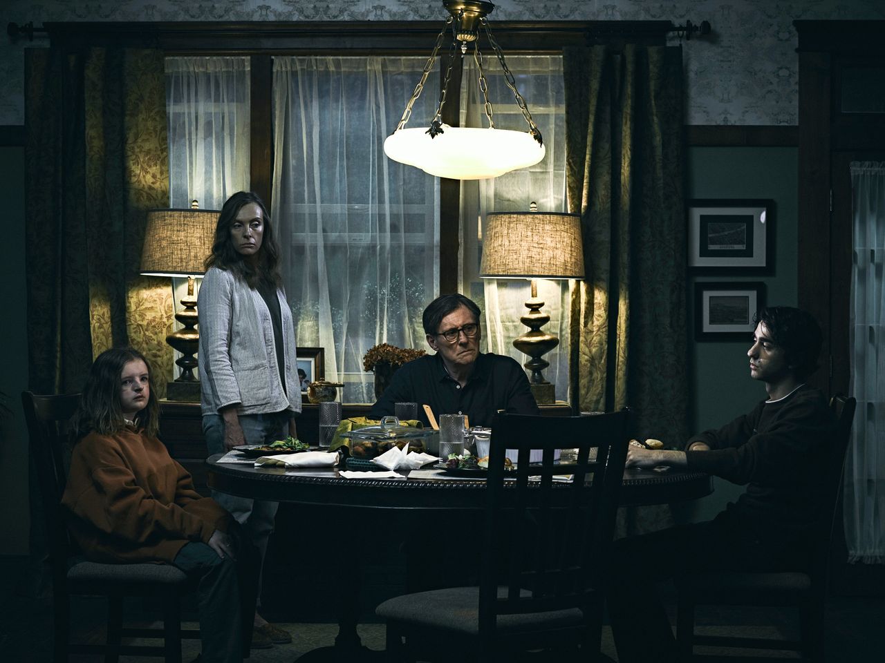 Milly Shapiro, Toni Collette, Gabriel Byrne and Alex Wolff star in "Hereditary."