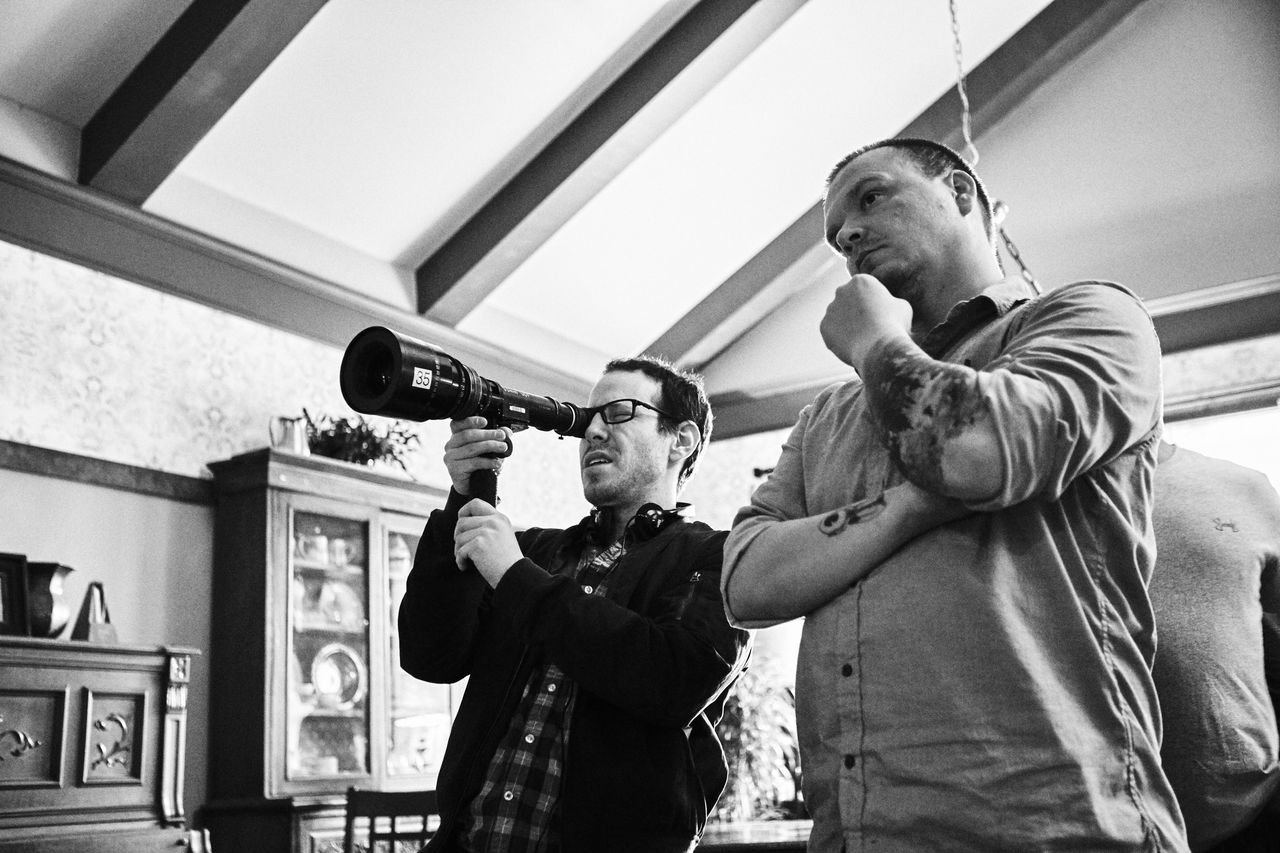 Ari Aster and cinematographer Pawel Pogorzelski on the set of "Hereditary."