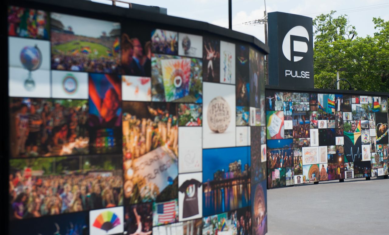 The new interim Pulse memorial now has walls made up of photo collages.