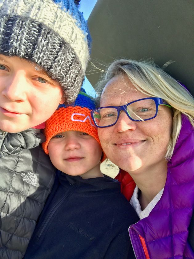 Bekki and her son's George, 10, and Edward, eight, on a trip to Orkney in February.