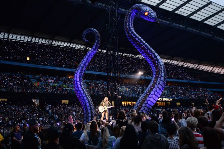 Taylor's staging features two giant snakes