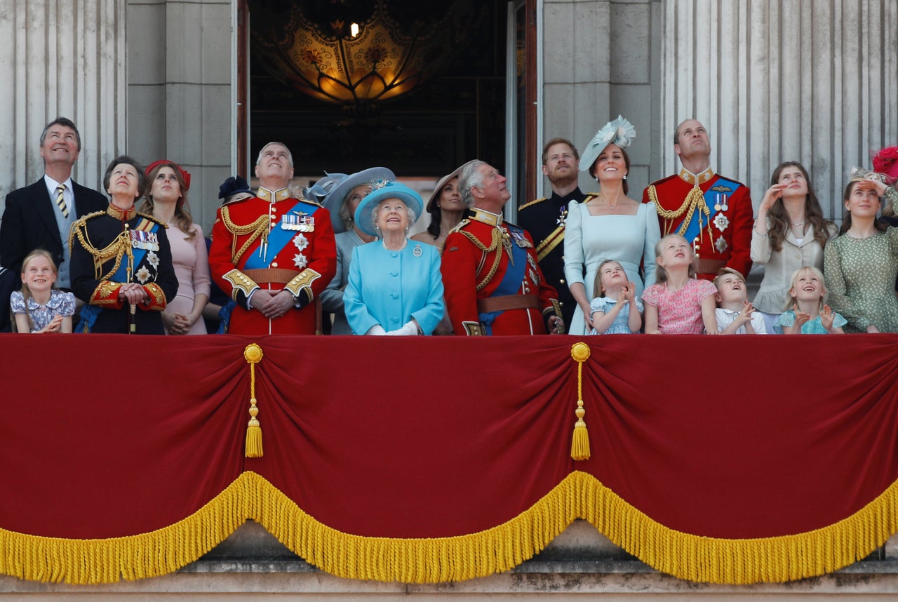 The Queen joins the rest of the Royals on the balcony.