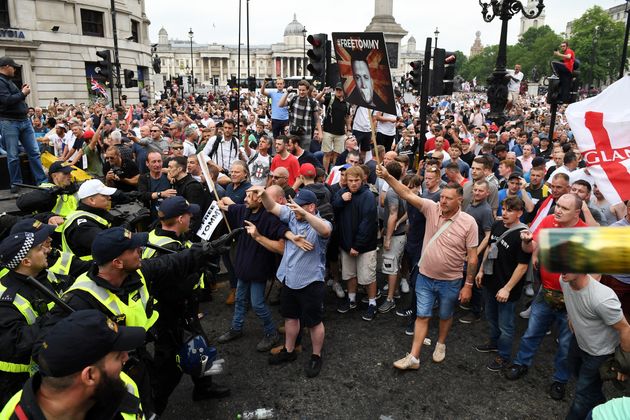 Thousands of protesters turned up at the rally and some took over an open-top Megabus sightseeing vehicle