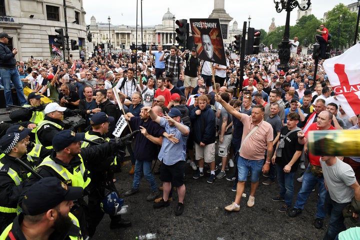 Thousands of protesters turned up at the rally and some took over an open-top Megabus sightseeing vehicle