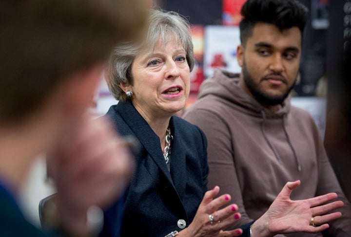 Prime Minister Theresa May meets sixth formers and primary aged pupils at the Dunraven School, Lambeth