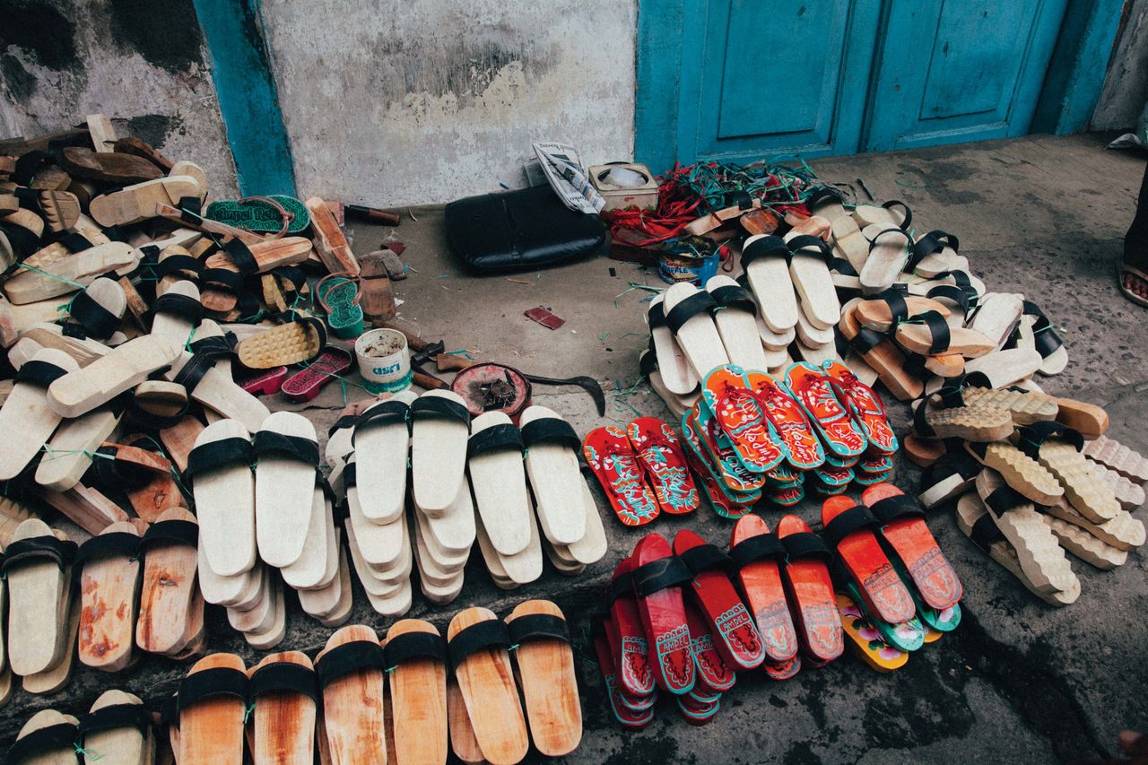 A street vendor sells shoes in Surabaya, the second largest city in Indonesia. 