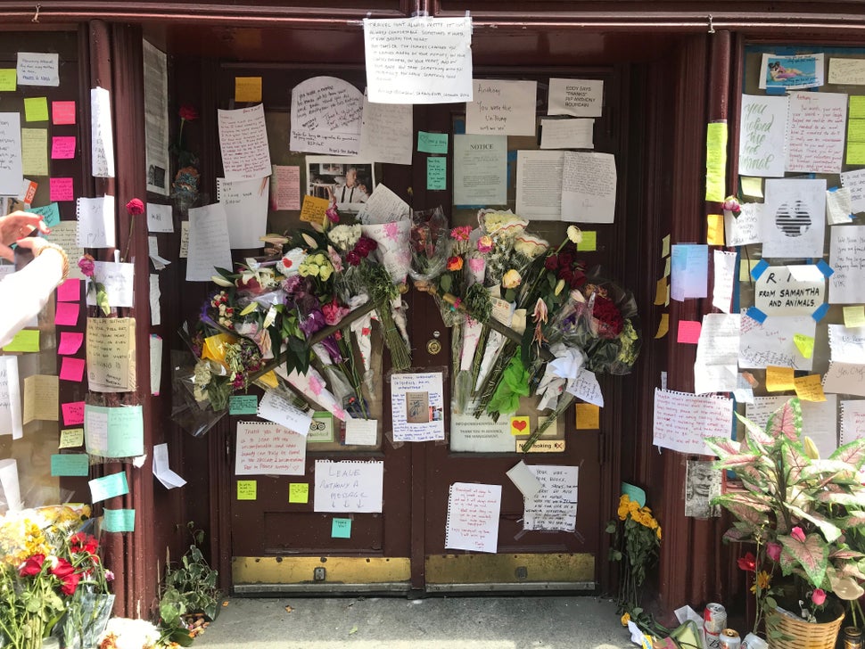 Fans of the late Anthony Bourdain left messages and flowers for the celebrity chef, author and TV host at Brasserie Les Halles, where he worked as executive chef.