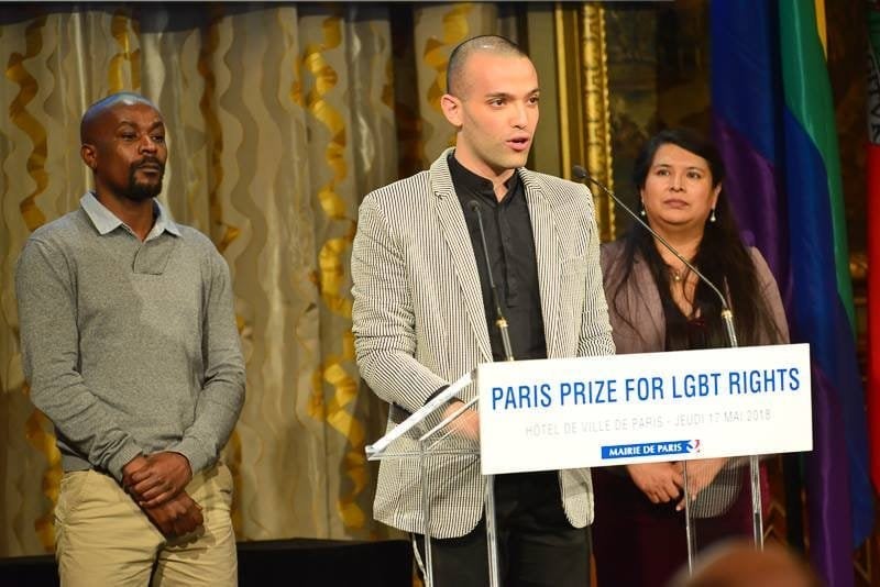 Trans rights activist Ameen Rhayem is seen speaking in an undated photo.