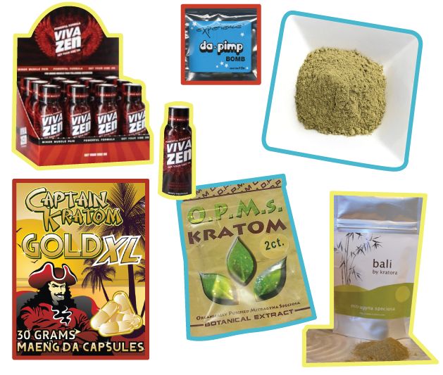 An assortment of kratom products, which are marketed in the U.S. as herbal supplements.