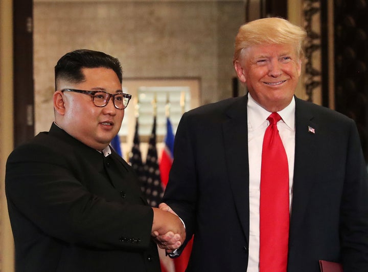 U.S. President Donald Trump and North Korea's leader Kim Jong Un in Singapore on Tuesday.