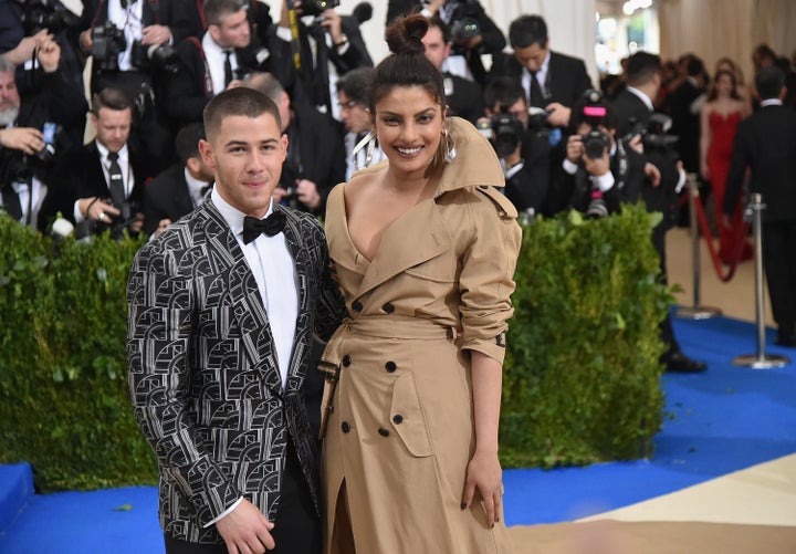 Nick Jonas (L) and Priyanka Chopra in New York City on May 1, 2017.