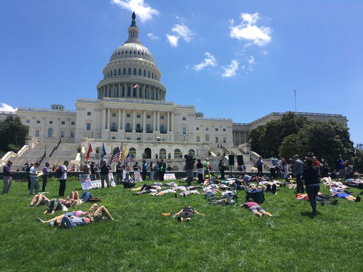 National Die-In participants lie outside the U.S. Capitol, June 12. The effort was launched by three students who say they’re tired of legislative inaction in the face of massacres and routine gun violence.