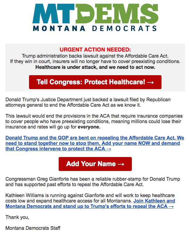 The Montana Democratic Party sent out a fundraising email on June 11 to capitalize on the Trump administration’s announ