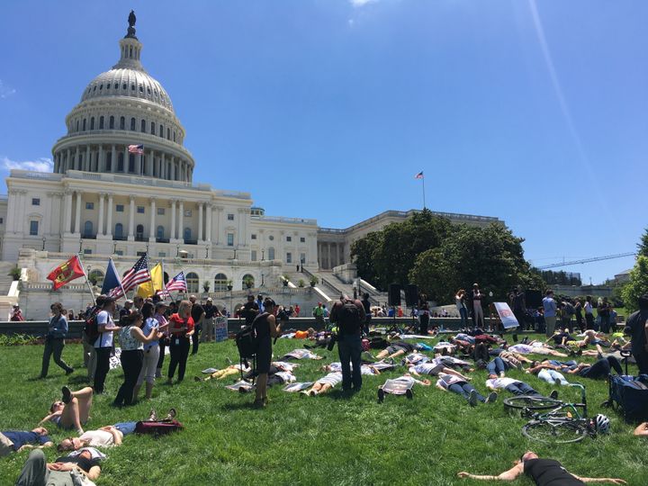 Demonstrators take part in a National Die-In demonstration in Washington on June 12, lying quietly for 720 seconds — one for each mass shootings in the U.S. since the Pulse nightclub attack in Orlando, Florida, two years ago.