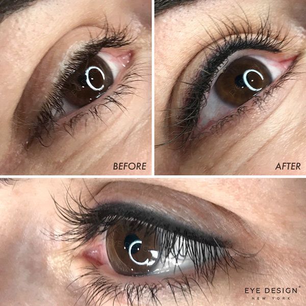 A client before and after getting her eyeliner applied with a soft-edge effect.